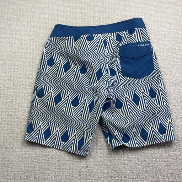 Y2K Volcom Board Shorts Men Psychedelic Blue Stripe Cinch Fly Pure Function *34* - Picture 15 of 16